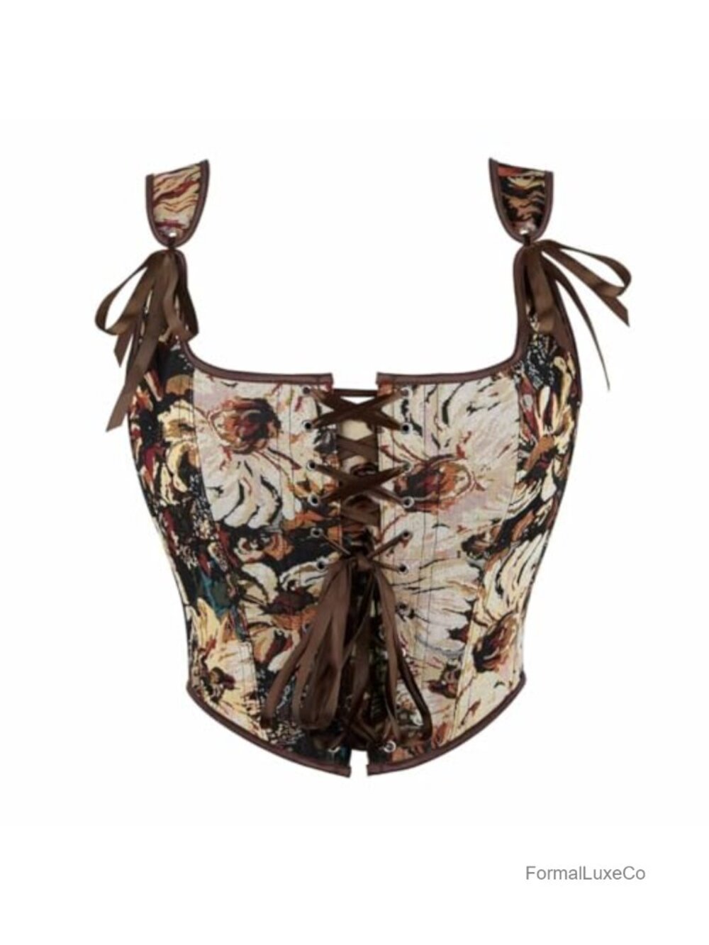 Victorian Floral Overbust Corset Top Lace Up Renaissance Bustier